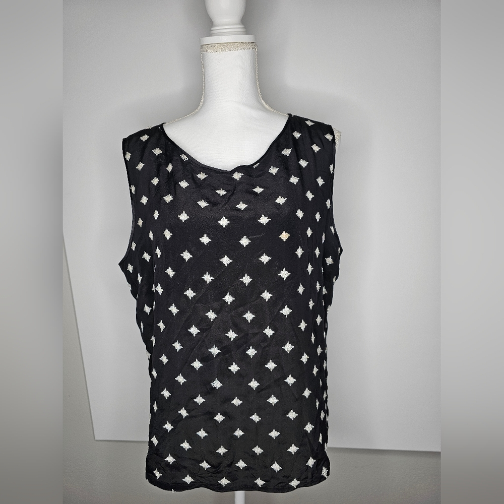 Doncaster 100% Silk Embroidered Black Sleeveless Top Size 16 Elegant Vintage